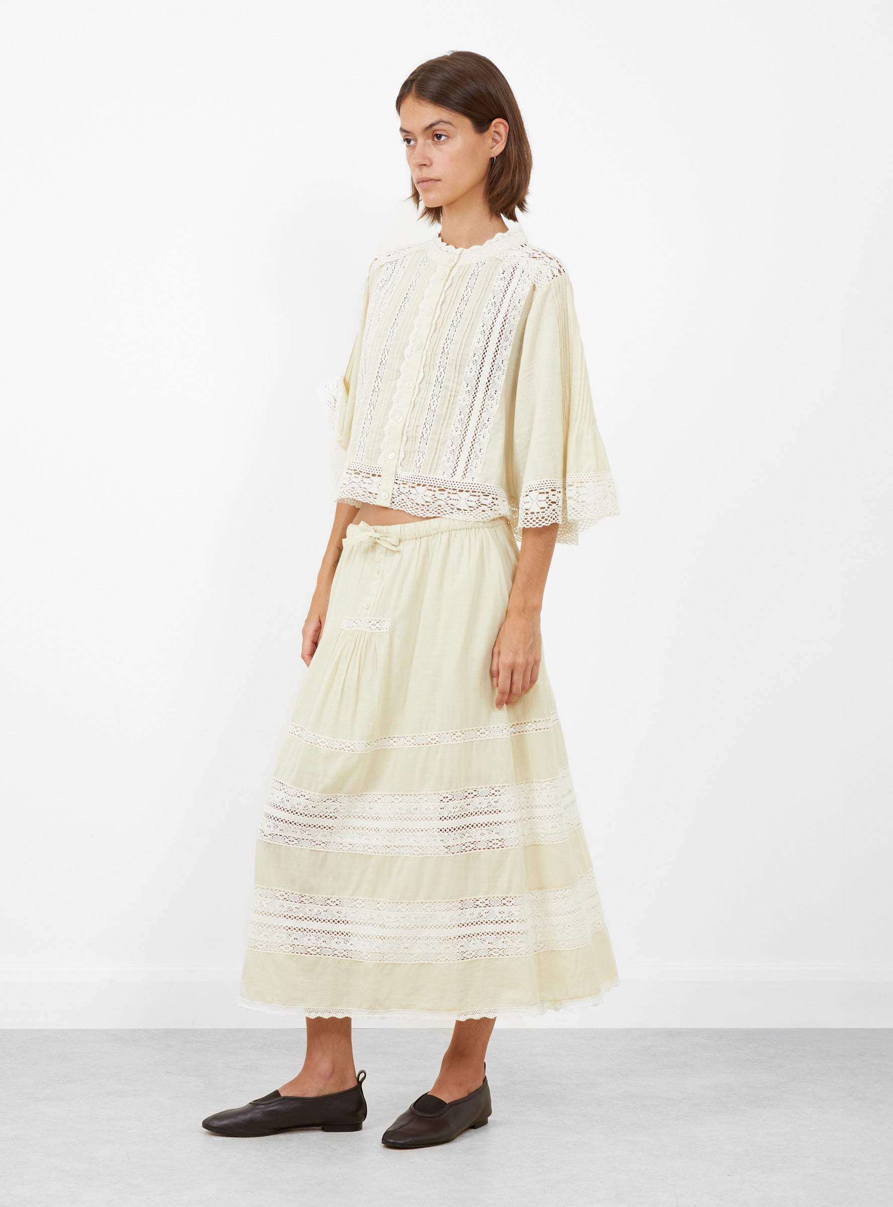 Pippa Solid Midi Skirt Cream Cream Sea (model side) at Couverture & The Garbstore
