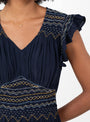 Anthonia Smocking Puff Sleeve Dress Navy-Navy-Sea(model detail) at Couverture & The Garbstore [pos:4.jpg]