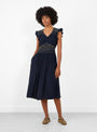 Anthonia Smocking Puff Sleeve Dress Navy-Navy-Sea(model front) at Couverture & The Garbstore [pos:1.jpg]