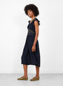 Anthonia Smocking Puff Sleeve Dress Navy-Navy-Sea(model side) at Couverture & The Garbstore [pos:2.jpg]