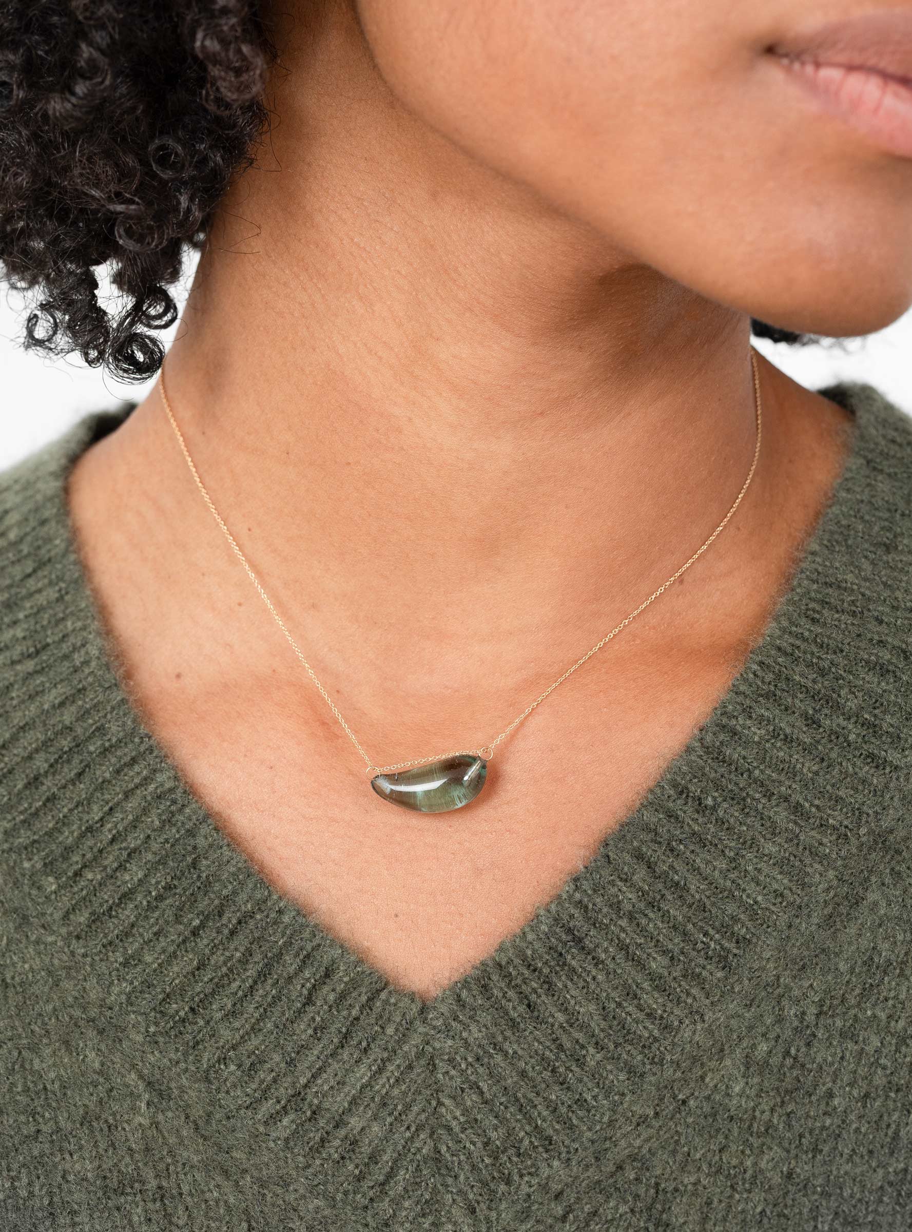Glass Bean Pendant On Chain Ice Ice HR (on model) at Couverture & The Garbstore