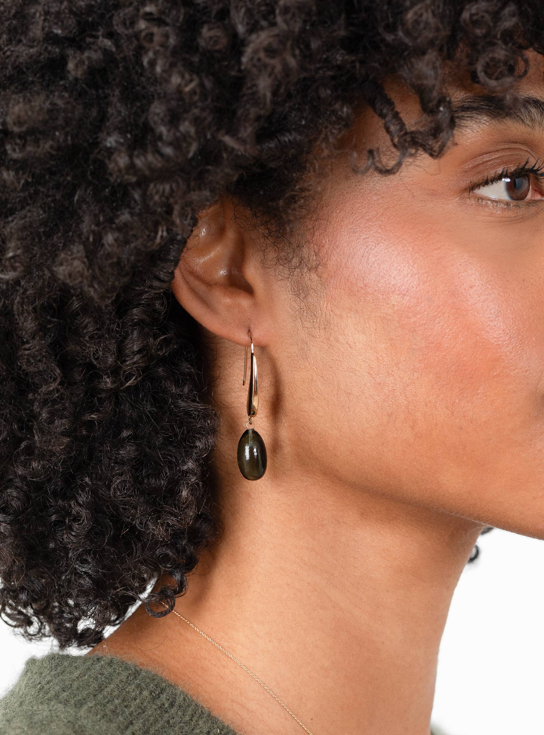 Glass Drop Silver Earrings Fog Fog HR (on model) at Couverture & The Garbstore