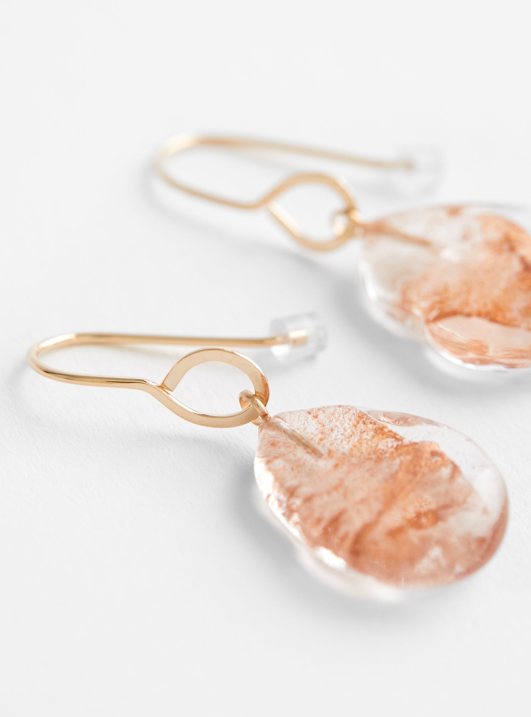Flat Glass Bead Earrings with Gold Plated Brass Hooks CopperCopperHR close up at Couverture & The Garbstore