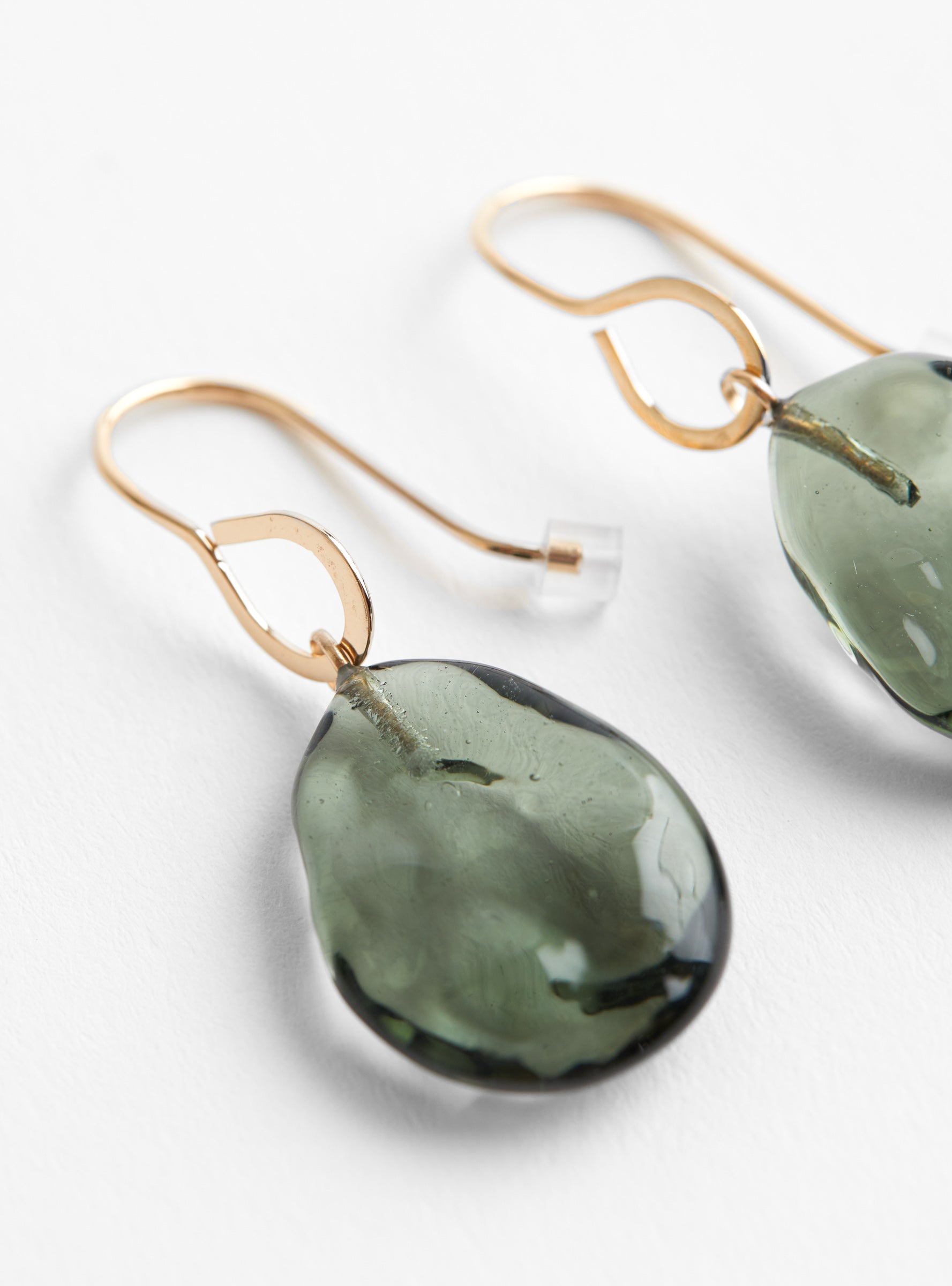 Flat Glass Bead Earrings with Gold Plated Brass Hooks FogFogHR close up at Couverture & The Garbstore