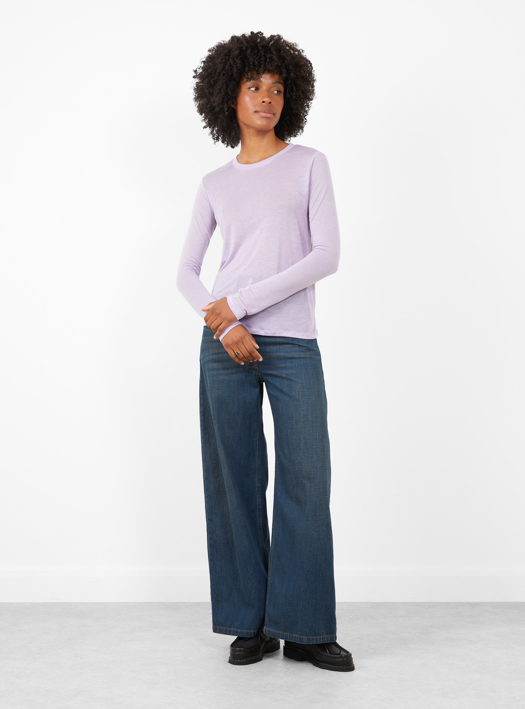 Long Sleeve Tee One PurpleOne PurpleBASE (model front) at Couverture & The Garbstore [pos:2.jpg]