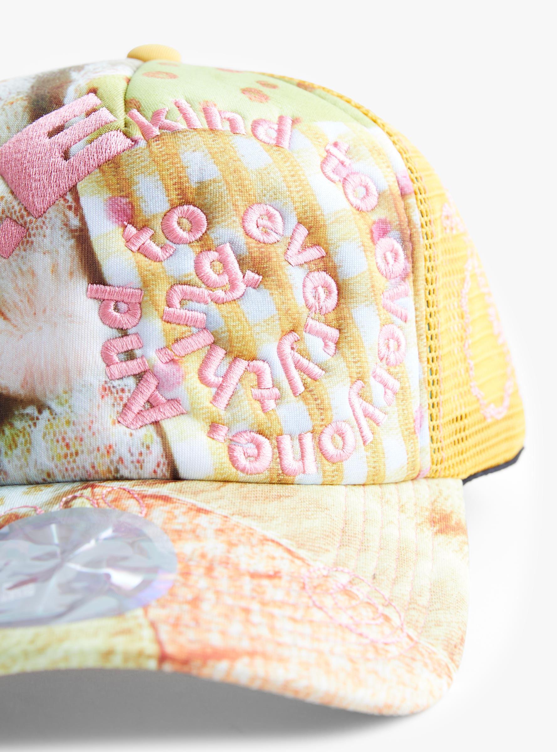 Bi Foam Trucker Cap-Mix Fabric & Tangerine-B.EAUTIFUL close up at Couverture & The Garbstore