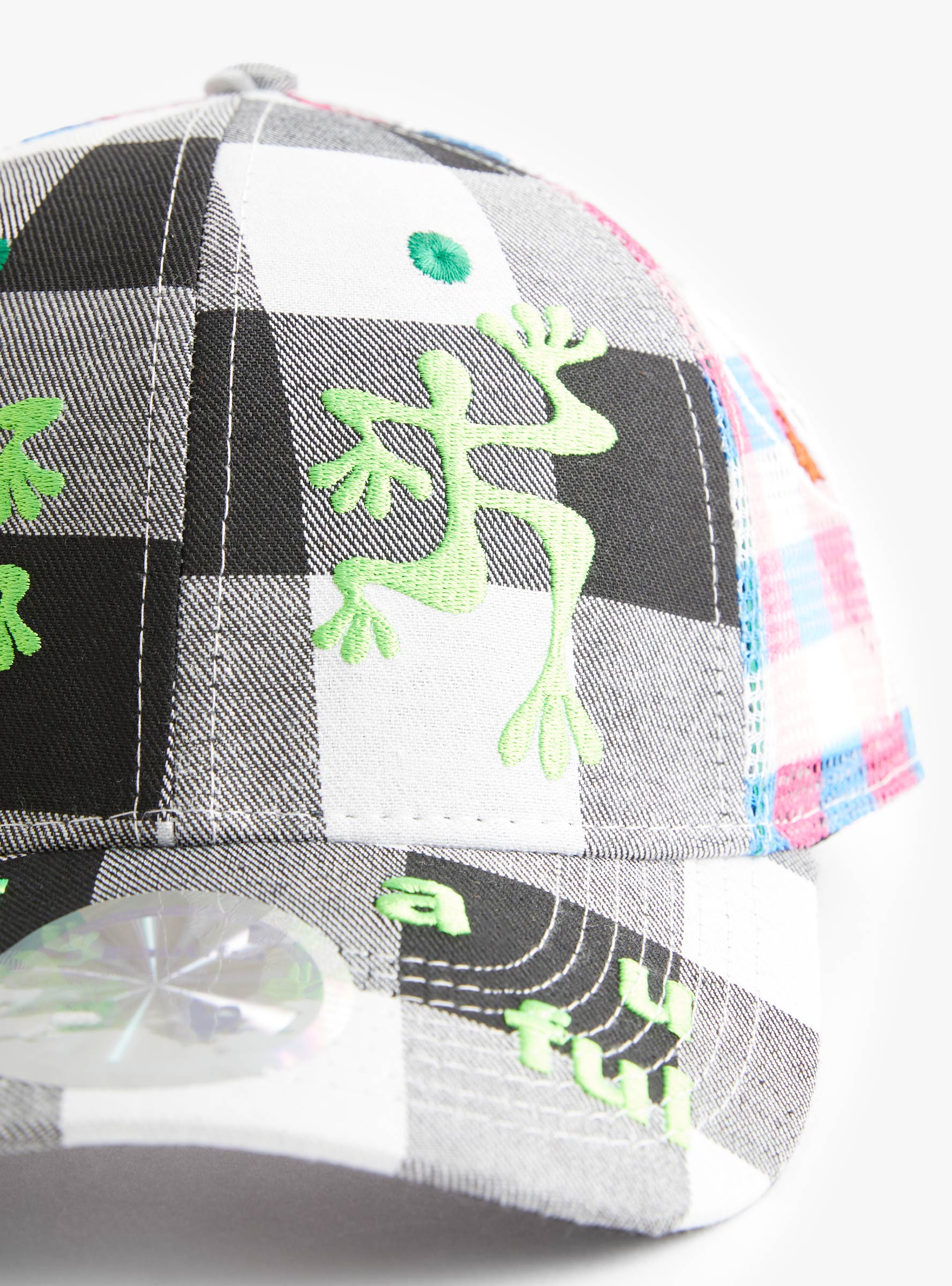 Biyu Cap Washed Black Buffalo Check-Black Buffalo Check, Pink & Blue-B.EAUTIFUL close up at Couverture & The Garbstore