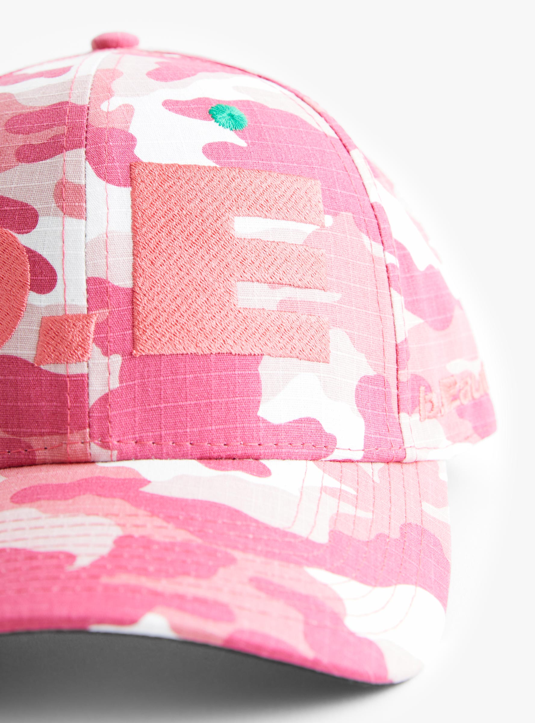 Vapor 6 Panel Cap-Highlight Camo & Pink-B.EAUTIFUL close up at Couverture & The Garbstore