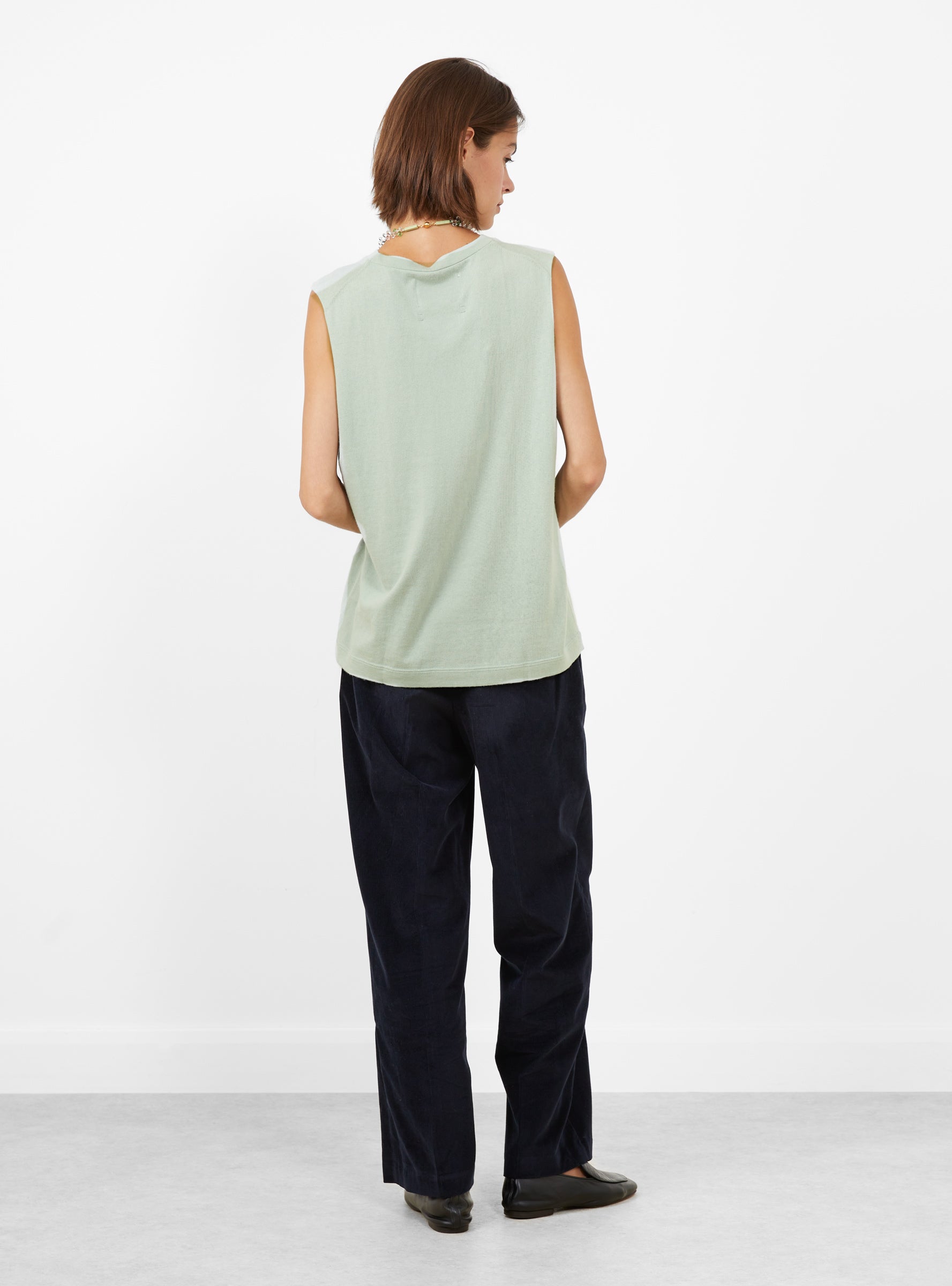 No 408 Muscle Vest Glass Glass Extreme Cashmere (model back) at Couverture & The Garbstore