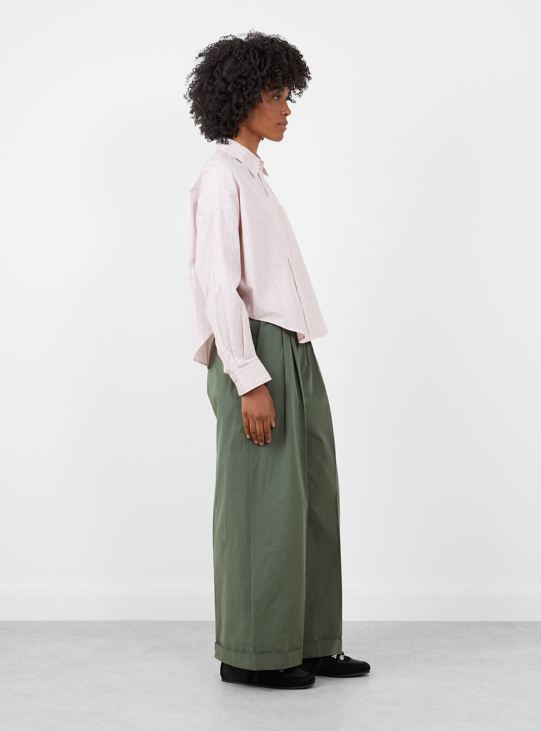 Ginger Shirt Pink and Grey Stripe Pink and Grey Stripe Bellerose (model side) at Couverture & The Garbstore