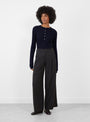 Volkert Trouser Dark Grey Stripe Dark Grey Stripe Bellerose (model front) at Couverture & The Garbstore
