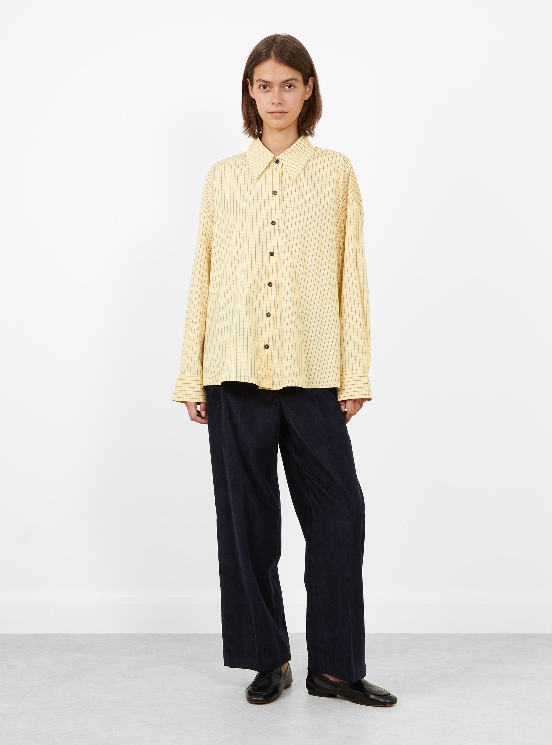 Checked Oversized Shirt Yellow and Brown Yellow and Brown CORDERA (model front) at Couverture & The Garbstore