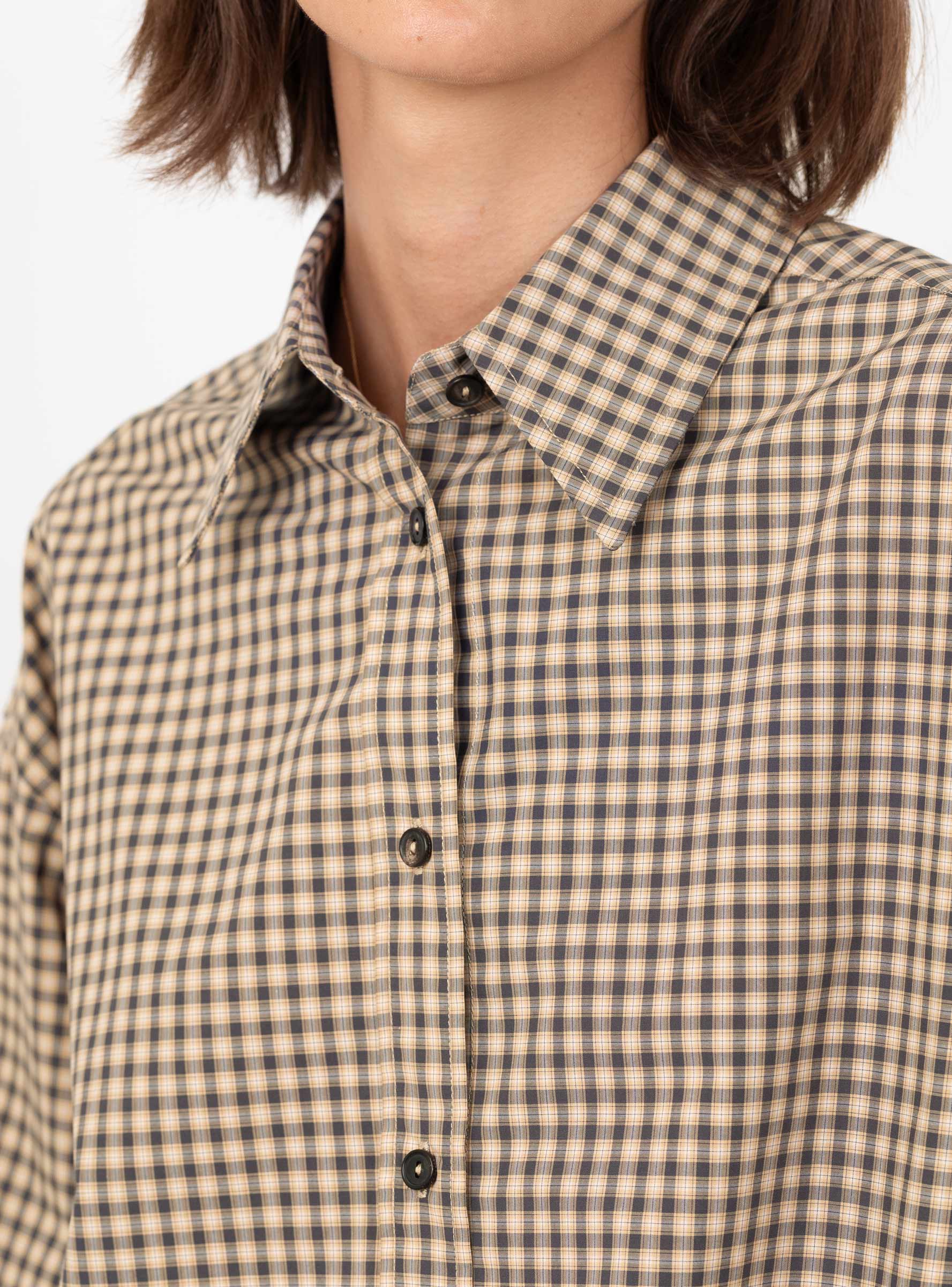 Checked Bomber Shirt Black and Orange Black and Orange CORDERA (model close up) at Couverture & The Garbstore