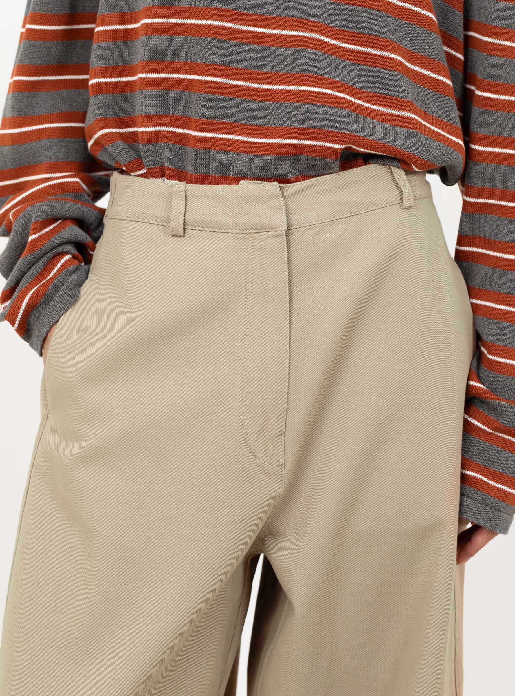 Cotton Curved Pants Camel Camel CORDERA (model close up) at Couverture & The Garbstore