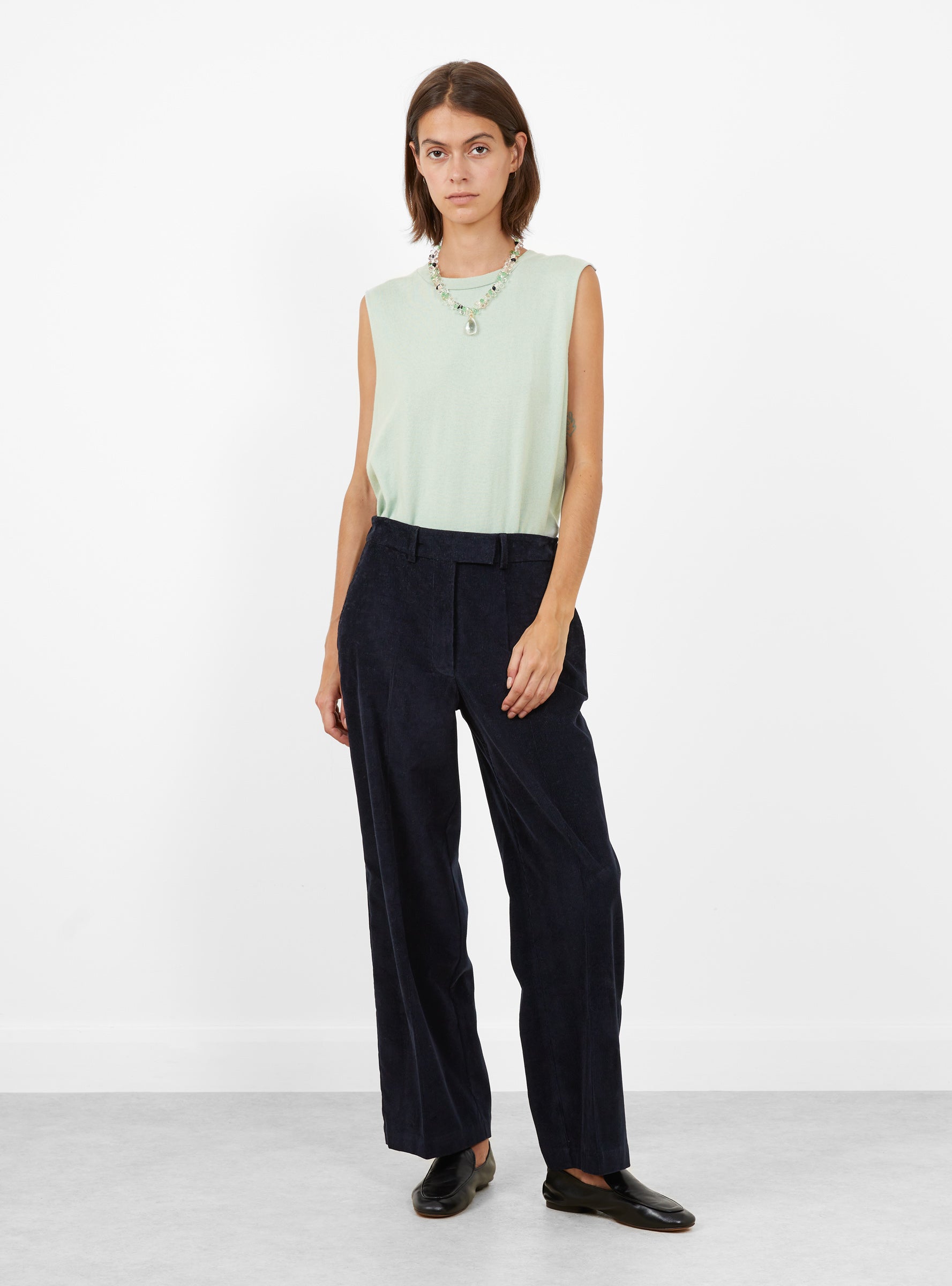 Low Rise Corduroy Pants Navy Navy CORDERA (model front) at Couverture & The Garbstore