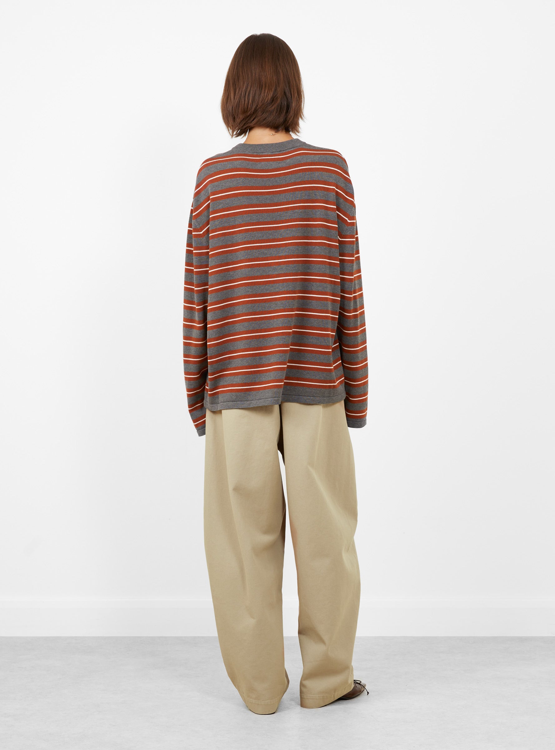 Organic Cotton Striped Long Sleeve T-Shirt Red and Grey Red and Grey CORDERA (model back) at Couverture & The Garbstore