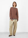 Organic Cotton Striped Long Sleeve T-Shirt Red and Grey Red and Grey CORDERA (model front) at Couverture & The Garbstore
