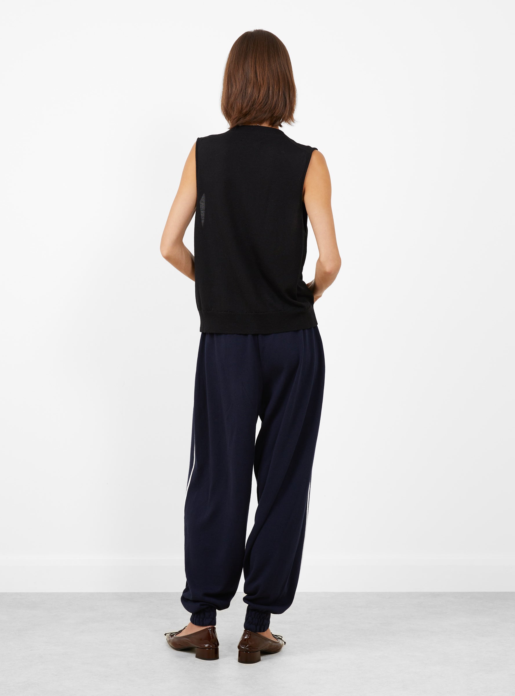 Merino Wool Button Waistcoat Black Black CORDERA (model back) at Couverture & The Garbstore
