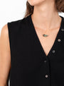 Merino Wool Button Waistcoat Black Black CORDERA (model close up) at Couverture & The Garbstore
