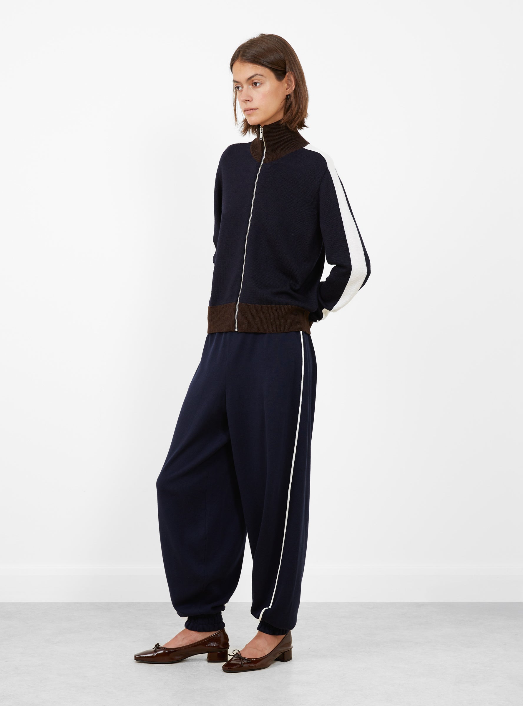 Organic Cotton Sporty Pants Navy Navy CORDERA (model side) at Couverture & The Garbstore