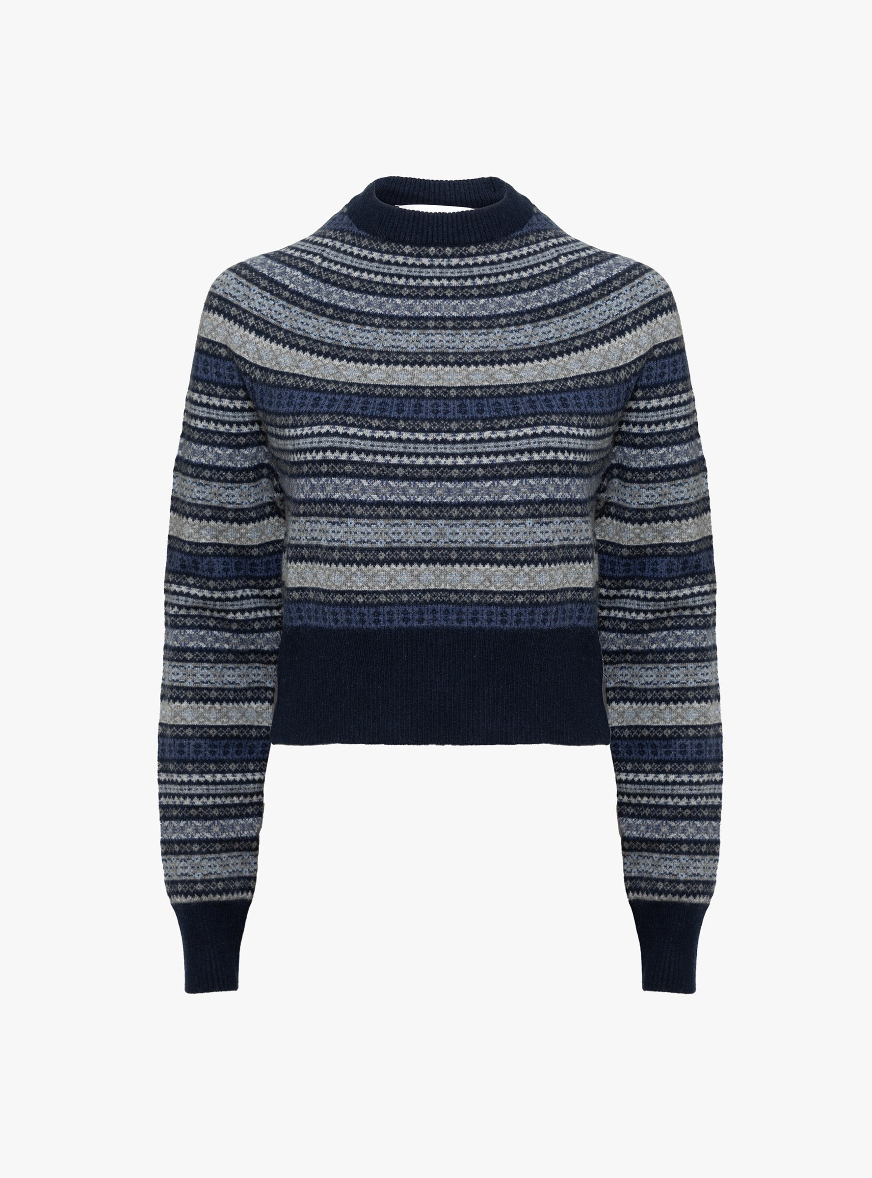 Crew Neck Darted Sleeve Jumper Fair Isle Blue by Himalayan Cashmere (ghost front) at Couverture & The Garbstore
