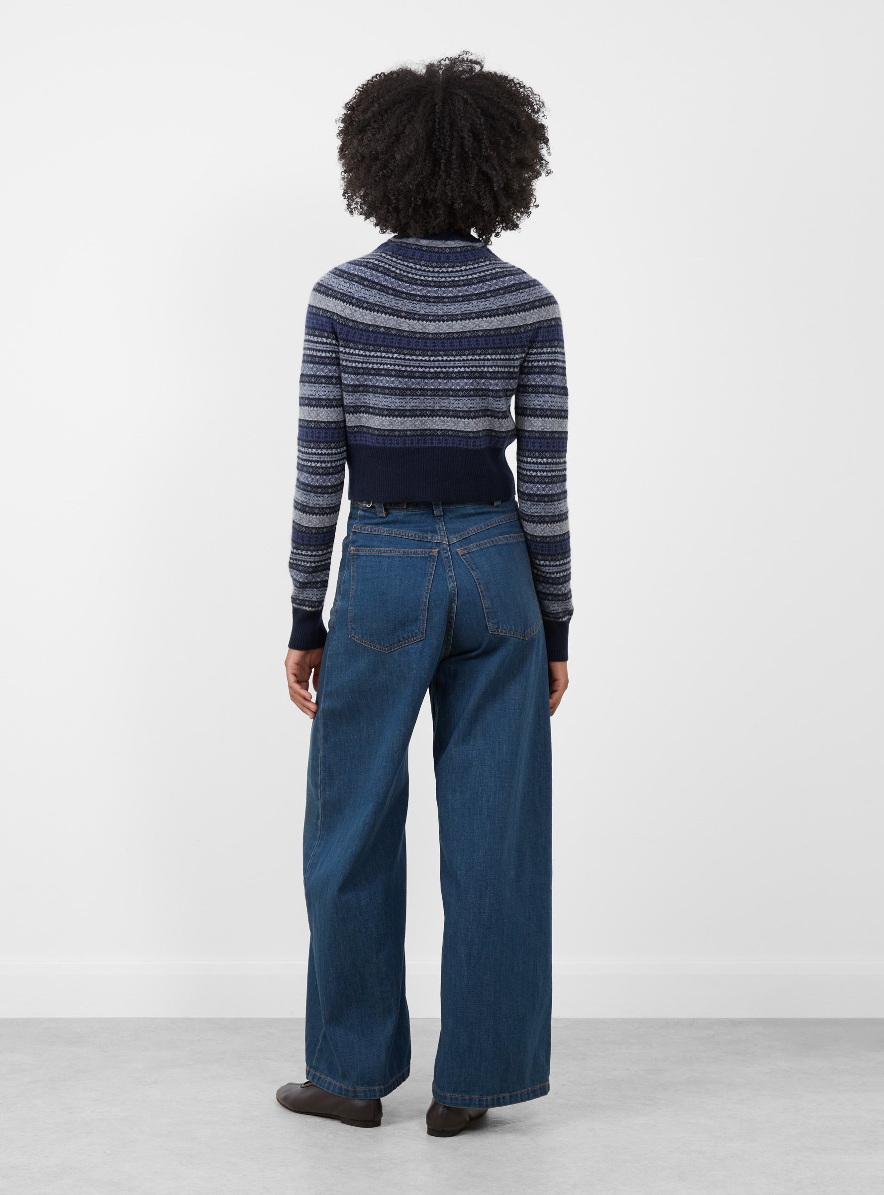 Crew Neck Darted Sleeve Jumper Fair Isle Blue Fair Isle Blue HIMALA (model back) at Couverture & The Garbstore