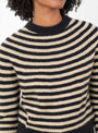 Numbus Crew Neck Darted Sleeve Jumper Beige and Black Stripe Beige and Black Stripe HIMALA (model close up) at Couverture & The Garbstore