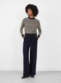 Numbus Crew Neck Darted Sleeve Jumper Beige and Black Stripe Beige and Black Stripe HIMALA (model front) at Couverture & The Garbstore