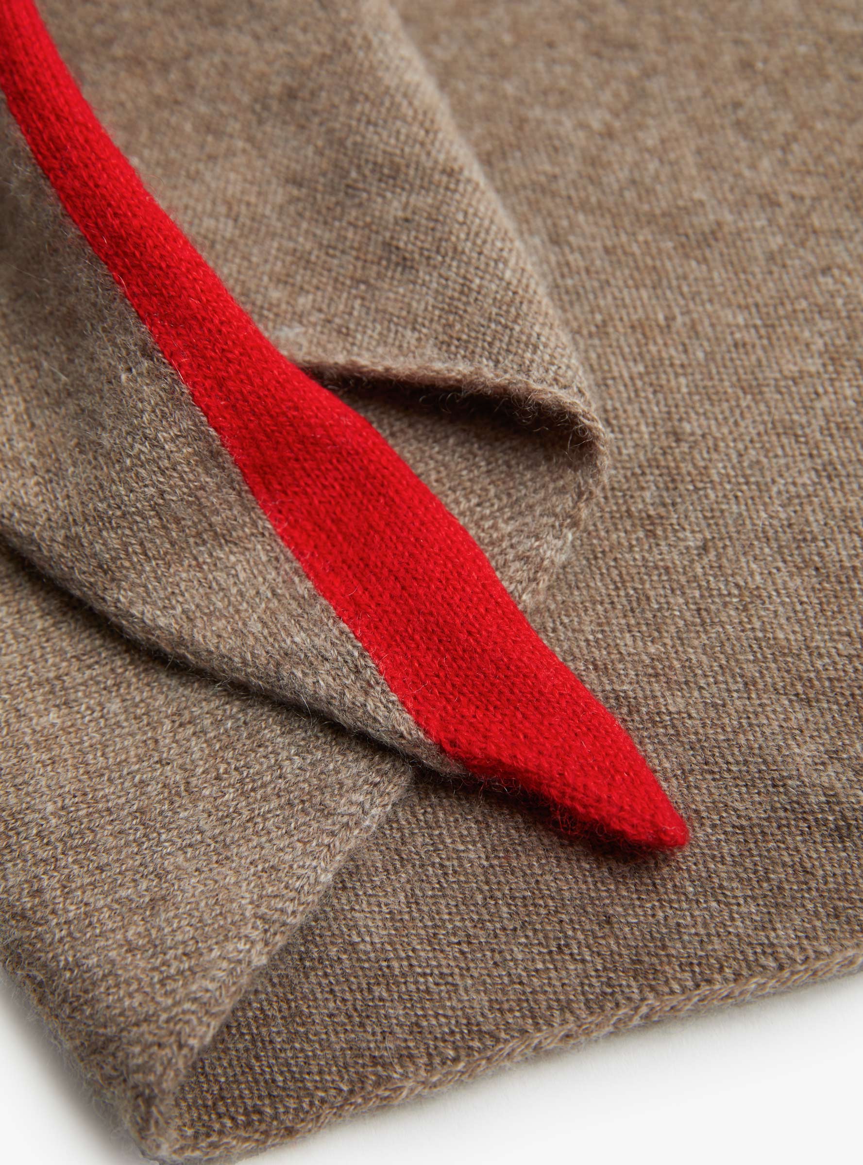 Triangle Scarf Bracken and Scarlet by Himalayan Cashmere (folden close up) at Couverture & The Garbstore