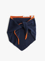 Triangle Scarf Navy and Pioneer by Himalayan Cashmere (tied view) at Couverture & The Garbstore