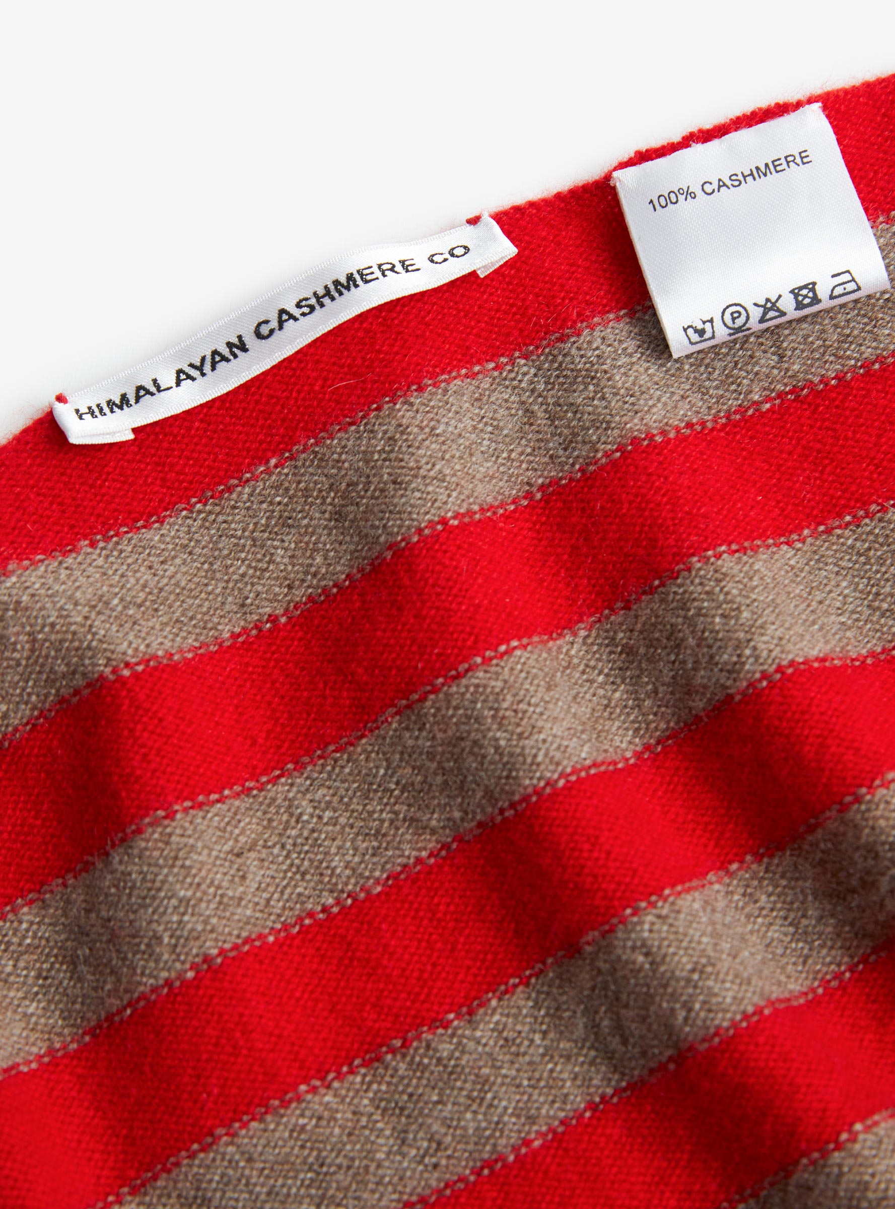 Striped Triangle Scarf Bracken and Scarlet by Himalayan Cashmere(stripe close up) at Couverture & The Garbstore