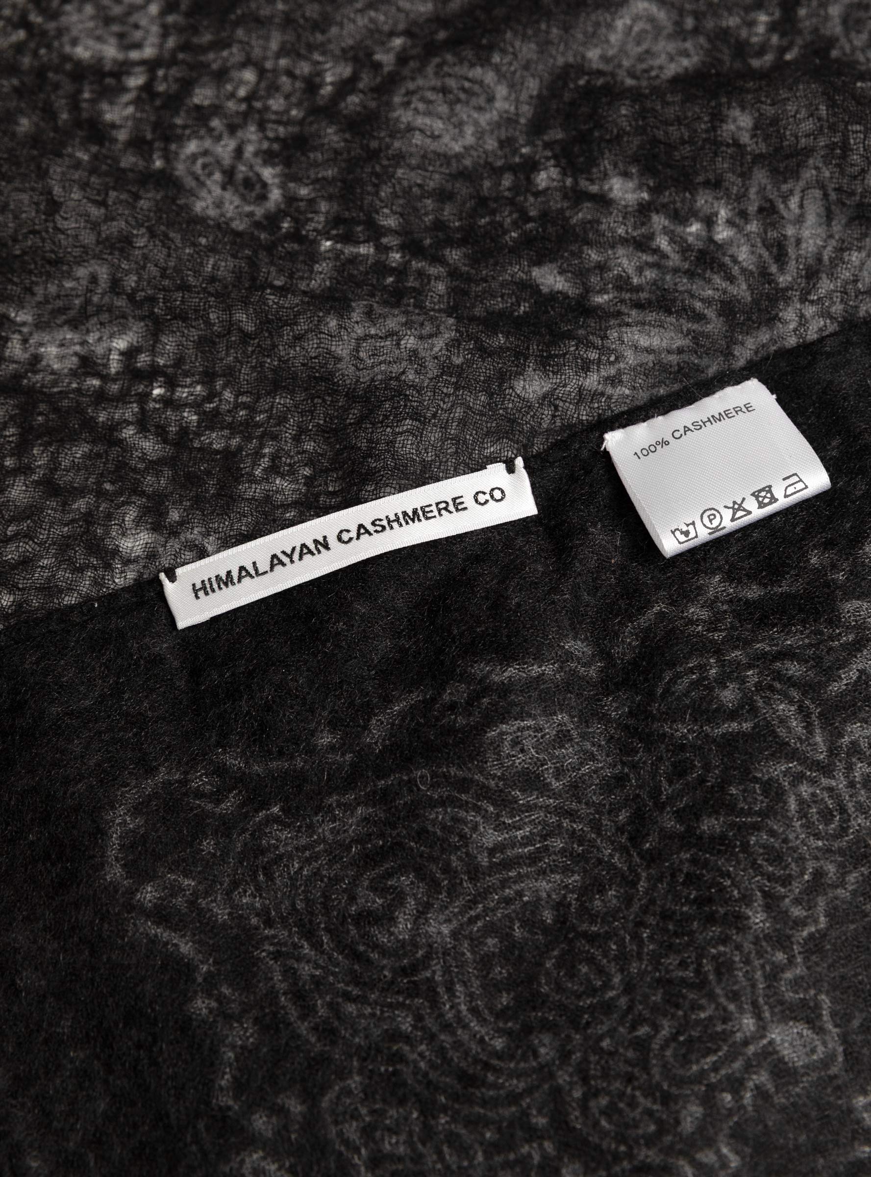 Classic 1423 Bandana Natural Charcoal Himalayan Cashmere -YETI (label detail) at Couverture & The Garbstore