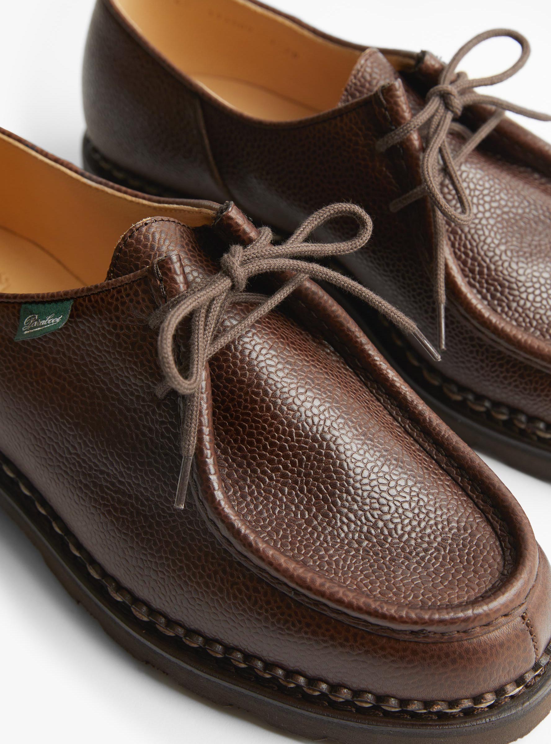 M Michael Shoe Dark Brown PARABOOT (lace close up) at Couverture & The Garbstore