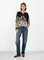 Gracelyn Lace Embroidered Long Sleeve Top Black White Sea (model front) at Couverture & The Garbstore