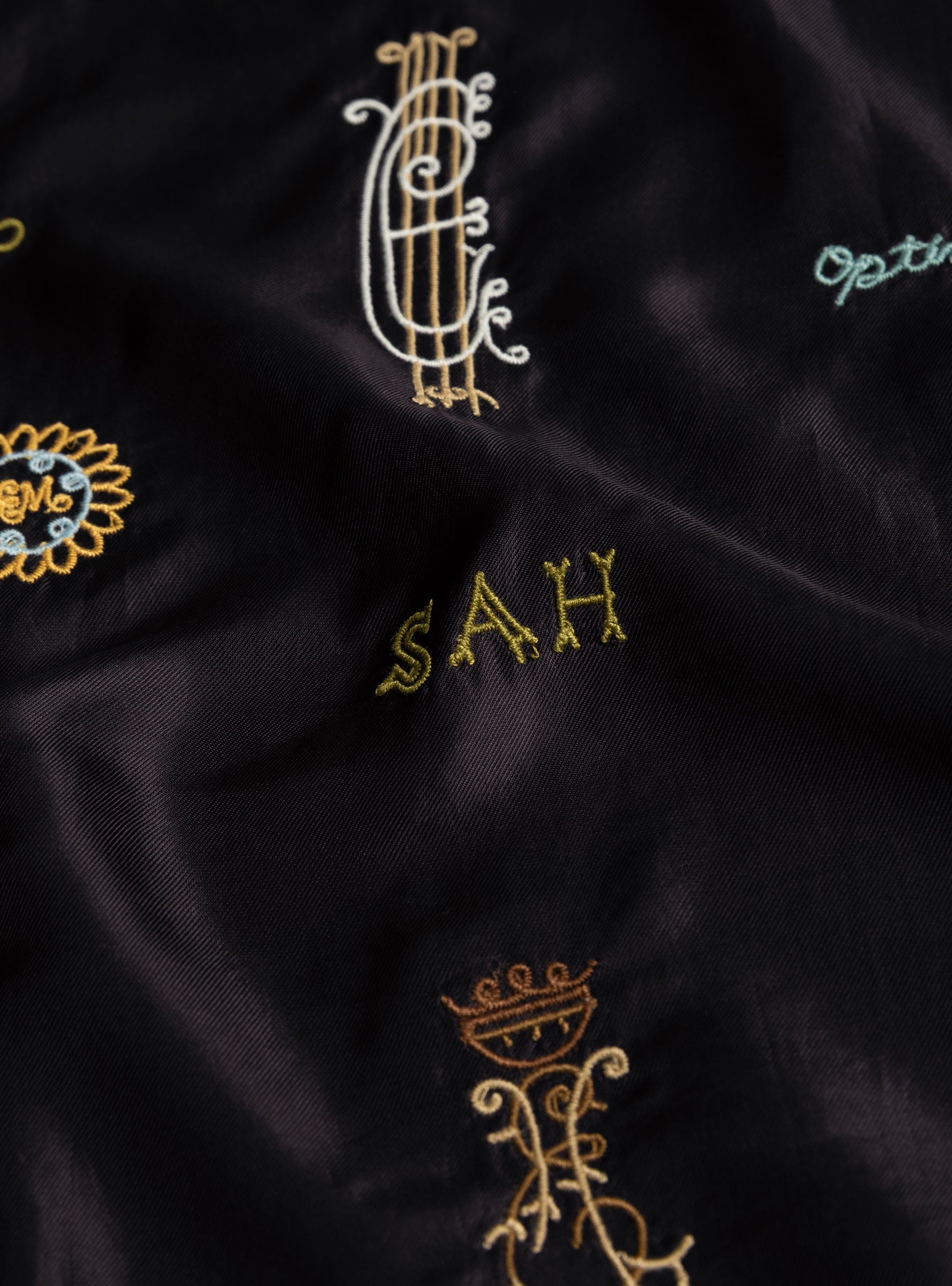 Juliet Embroidered Scarf Navy Navy Sea (embroidery detail ) at Couverture & The Garbstore
