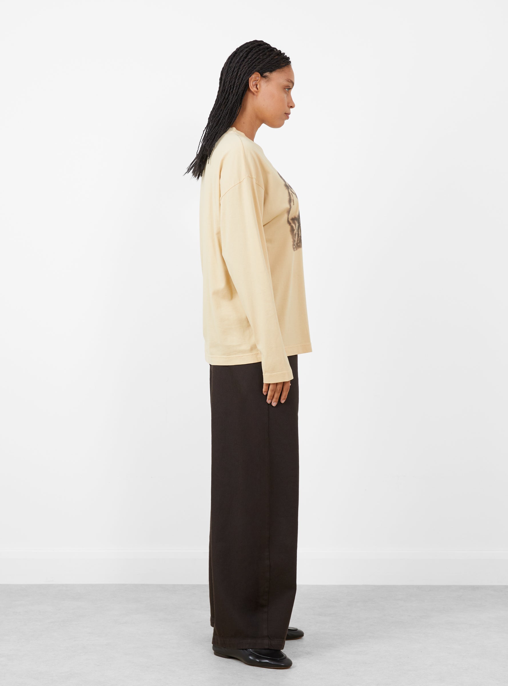 3_Donkeys_Long_Sleeve_T-Shirt_Beige_Beige_WILD_ANIMALS_model_side at Couverture & The Garbstore
