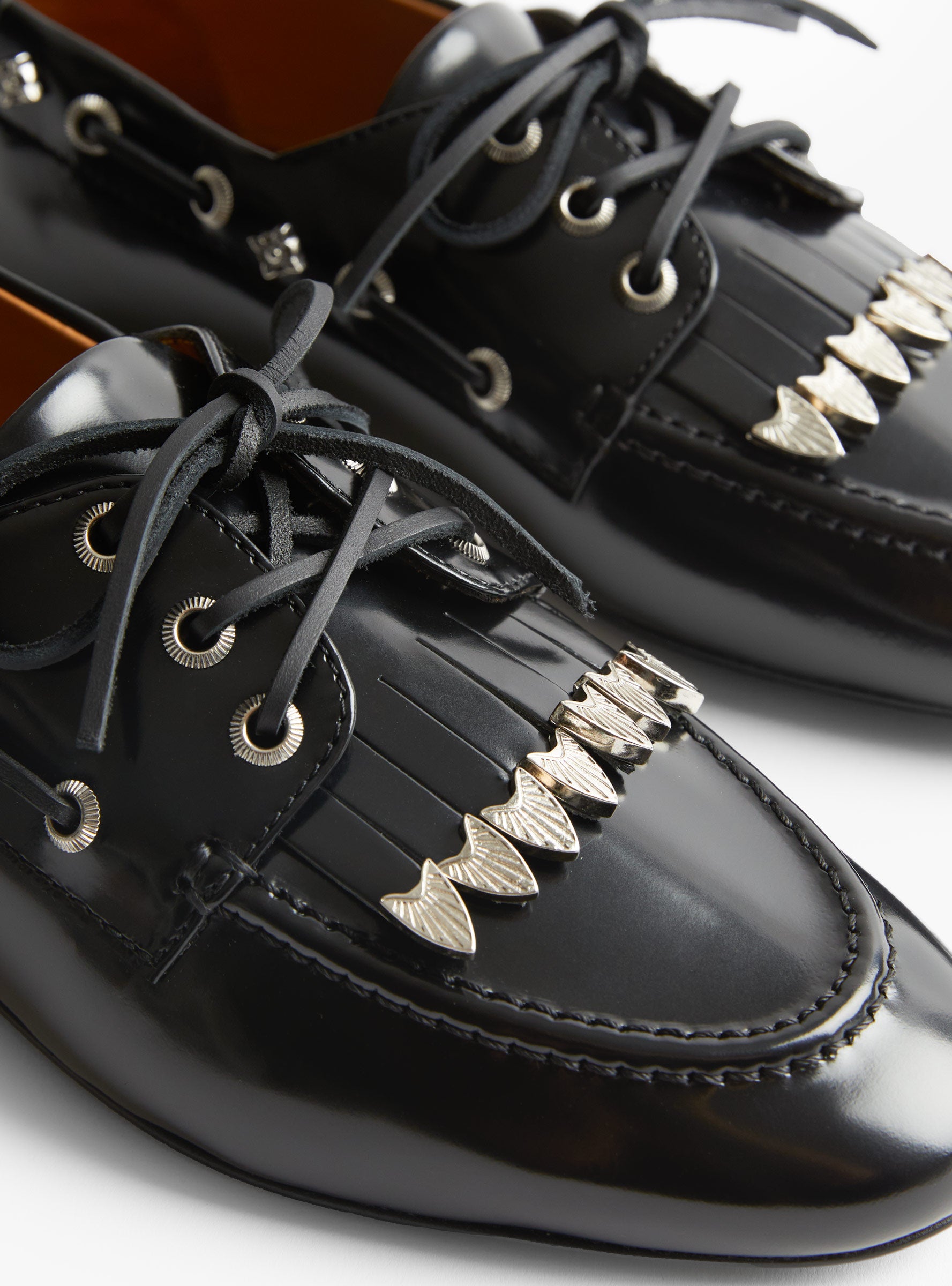 Fringed Leather Loafer Black Black TOGA (fringe detail) at Couverture & The Garbstore