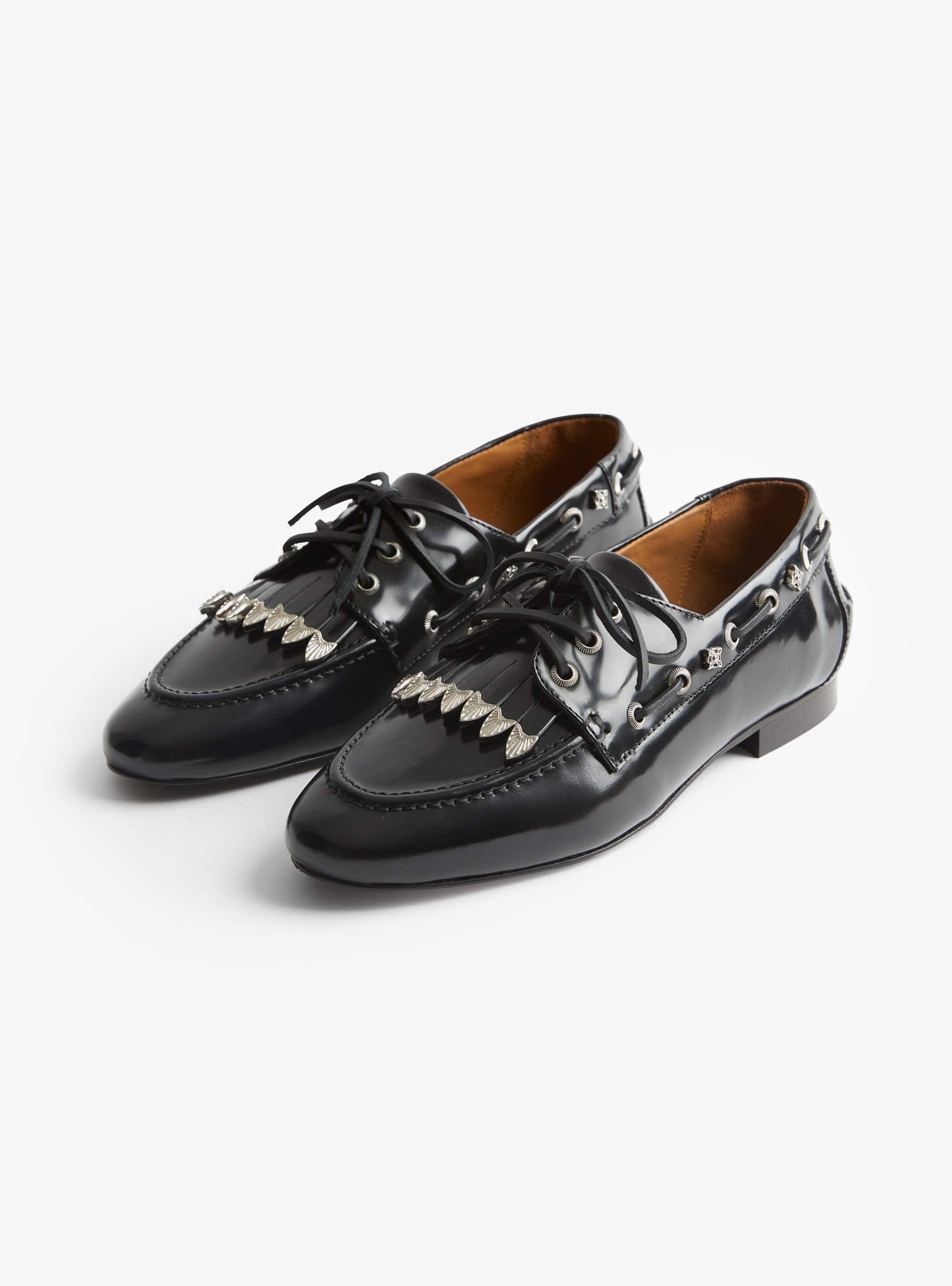 Fringed Leather Loafer Black Black TOGA (three quarter) at Couverture & The Garbstore
