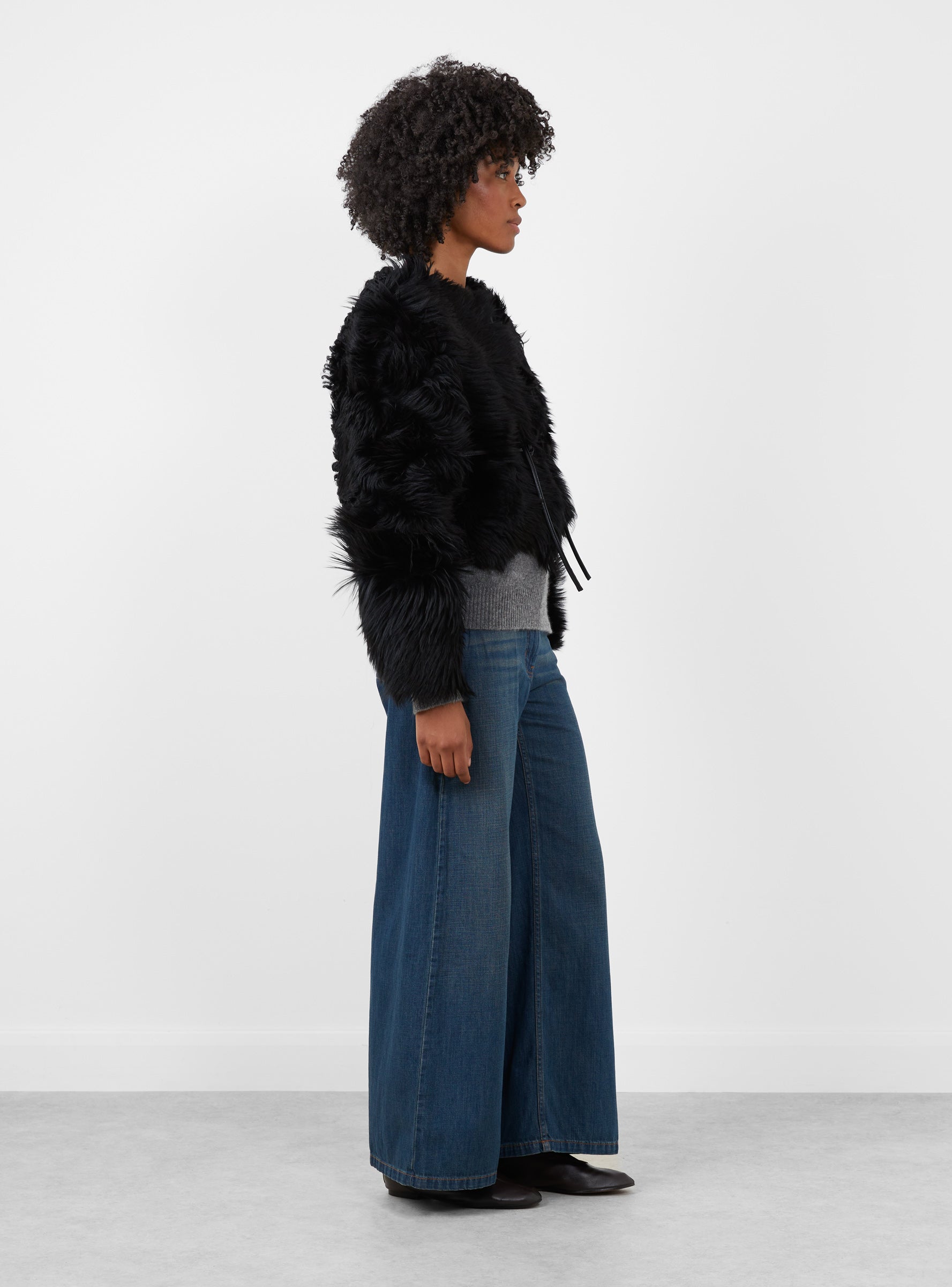 Rainer Shaggy Jacket Black Black Milena Silvano (model side) at Couverture & The Garbstore
