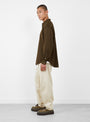Double Weave Regular Collar Shirt Dark Olive A.PRESSE (model side) at Couverture & The Garbstore
