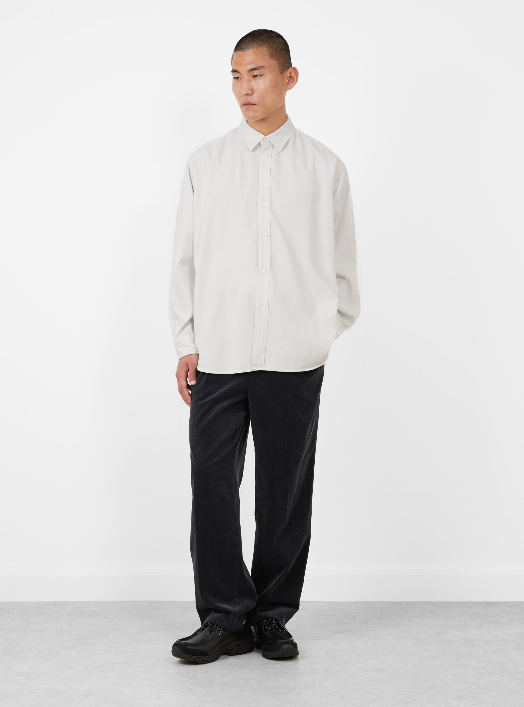 Double Weave Regular Collar Shirt Ecru A.PRESSE (model front) at Couverture & The Garbstore