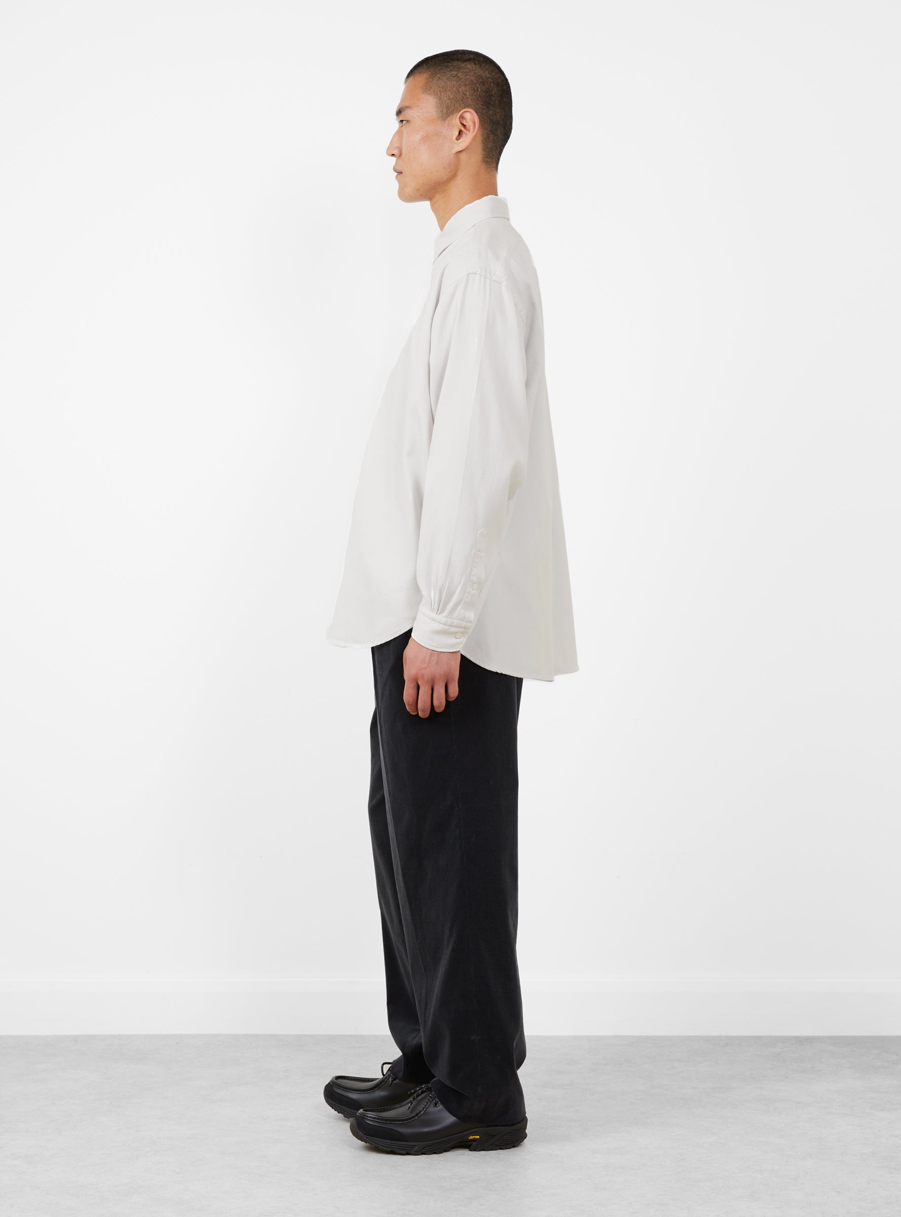 Double Weave Regular Collar Shirt Ecru A.PRESSE (model side) at Couverture & The Garbstore
