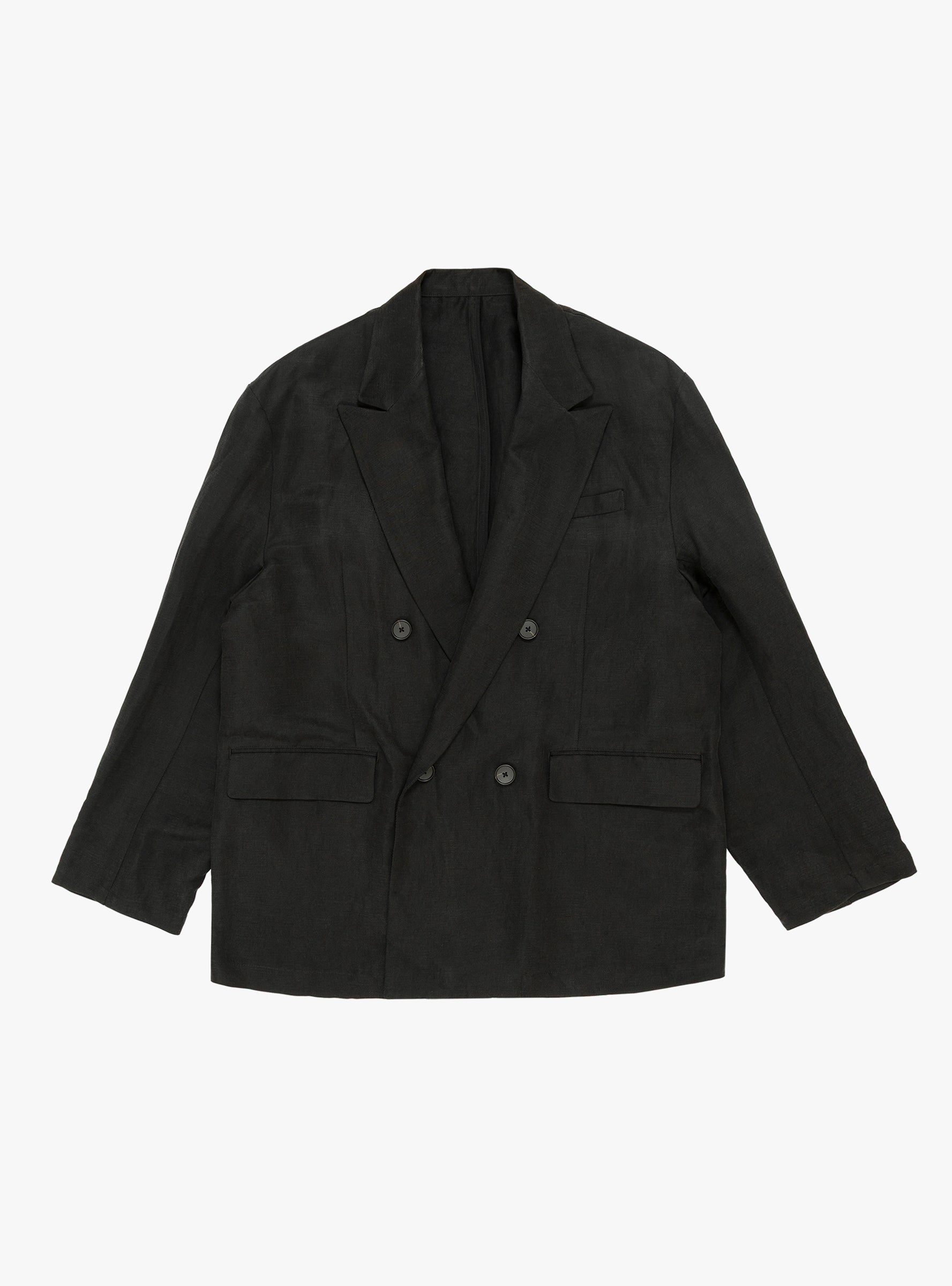 Silk Linen Double Breasted Blazer Black SSSTEIN (Front View) at Couverture & The Garbstore