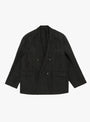 Silk Linen Double Breasted Blazer Black SSSTEIN (Front View) at Couverture & The Garbstore