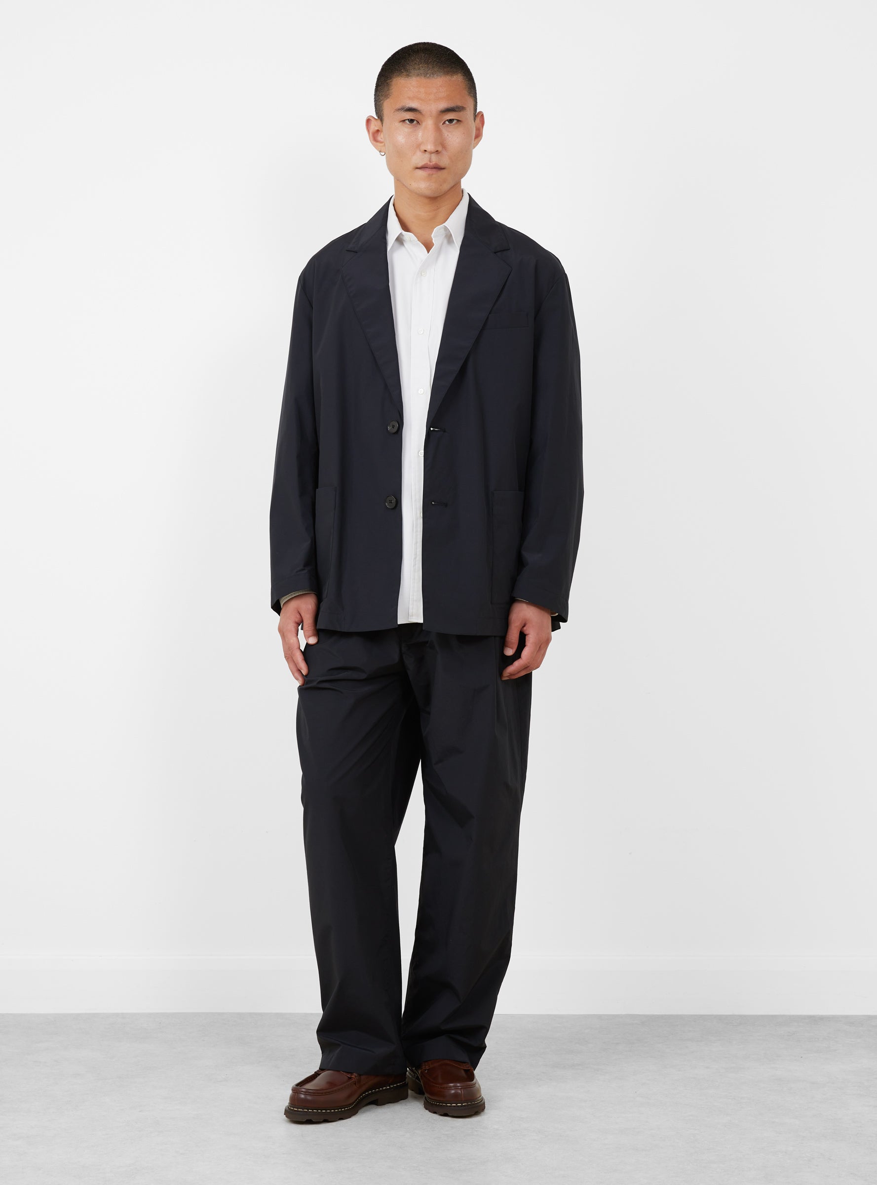 Cotton Nylon Wide Easy Trousers Black SSSTEIN (model front) at Couverture & The Garbstore