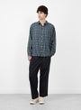 Made in Japan Grande Tab Shirt Blue Blue Check TDR (model front) at Couverture & The Garbstore
