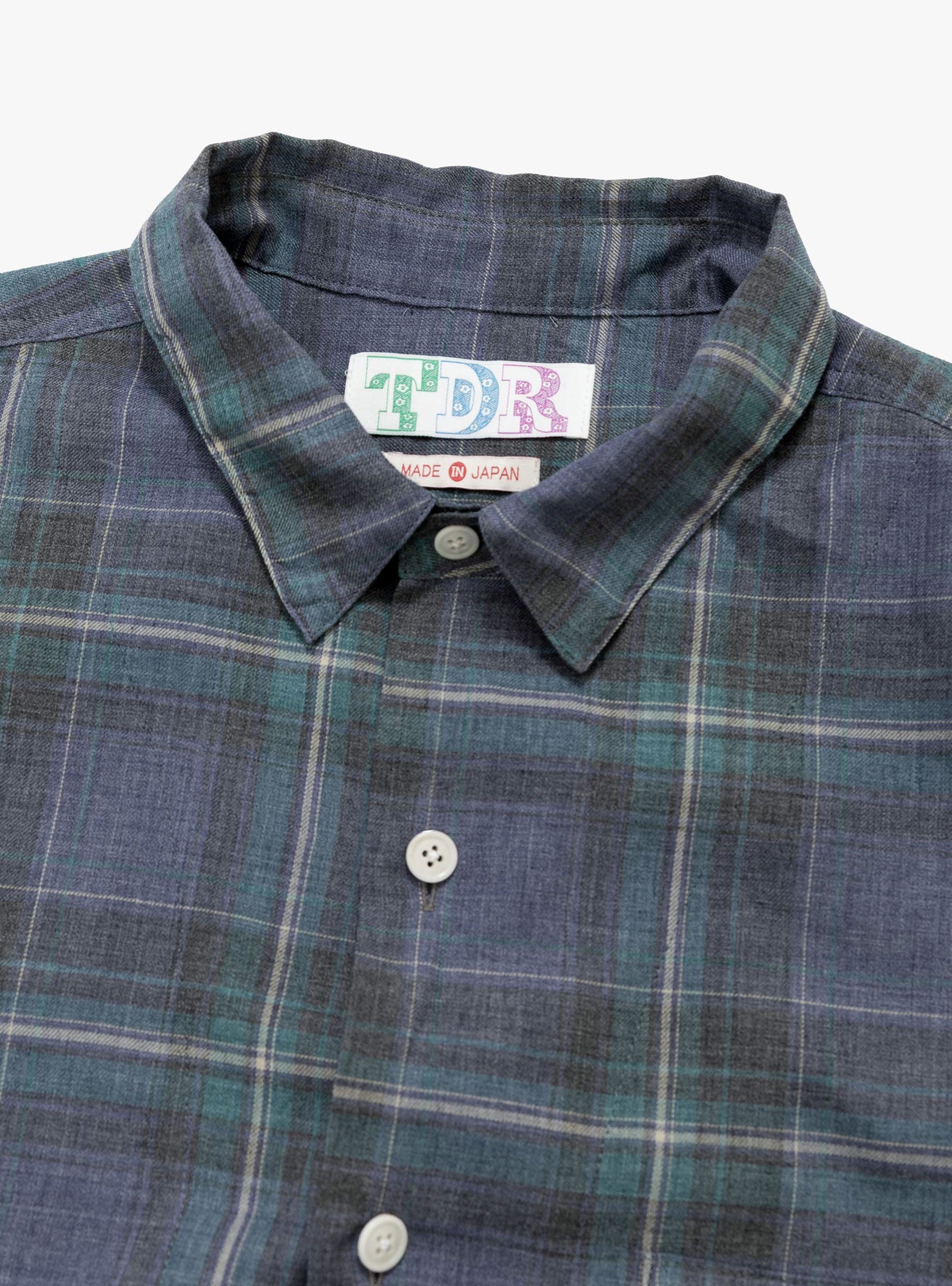 Made in Japan Grande Tab Shirt Blue Check TDR (Collar Detail) at Couverture & The Garbstore