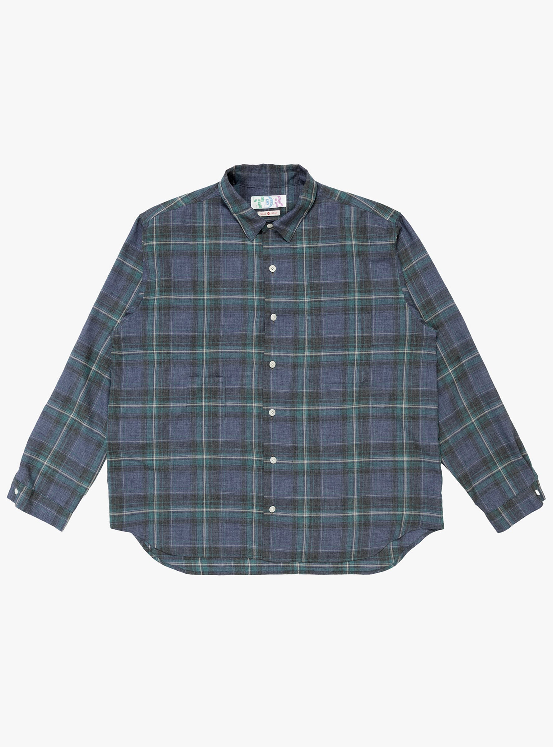 Made in Japan Grande Tab Shirt Blue Check TDR (Front View) at Couverture & The Garbstore
