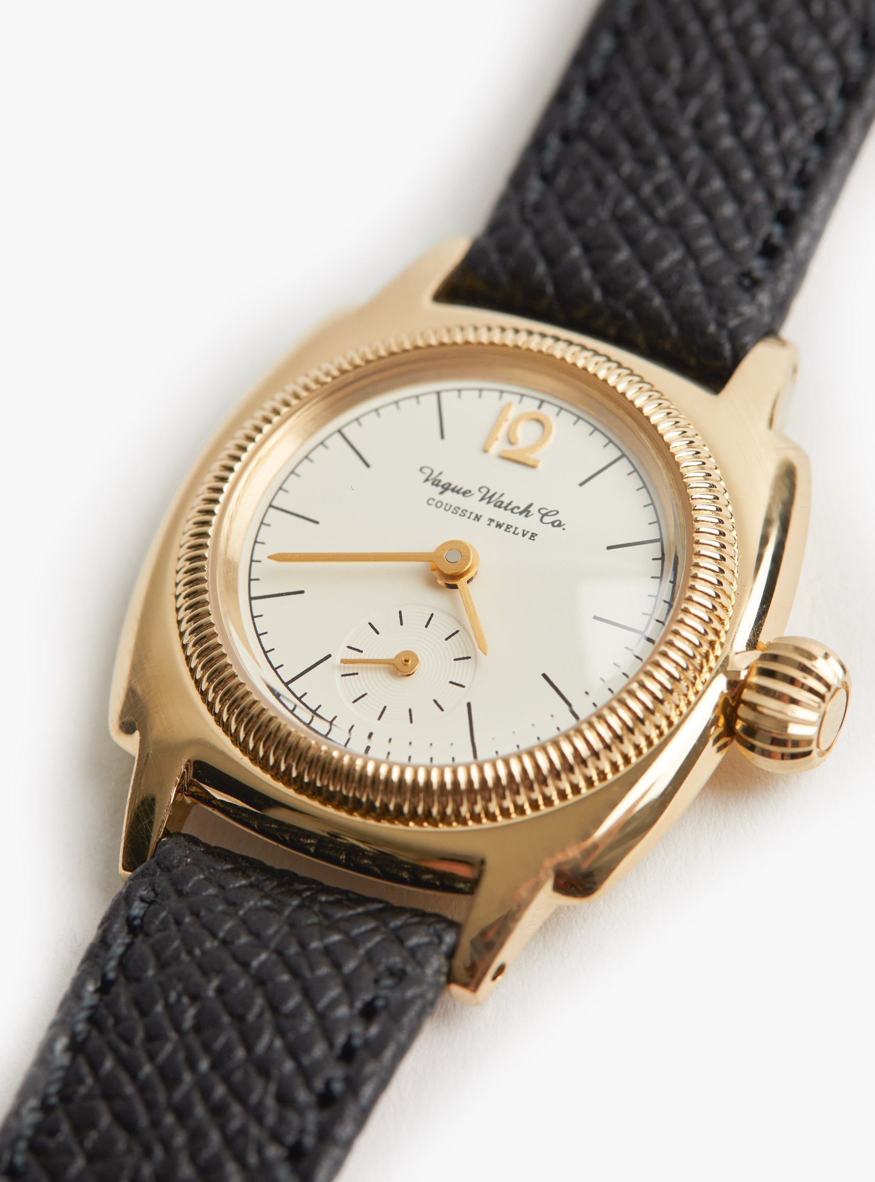 W Coussin 12 Watch Black Calf Leather Strap Black Calf VAGUE (face detail) at Couverture & The Garbstore