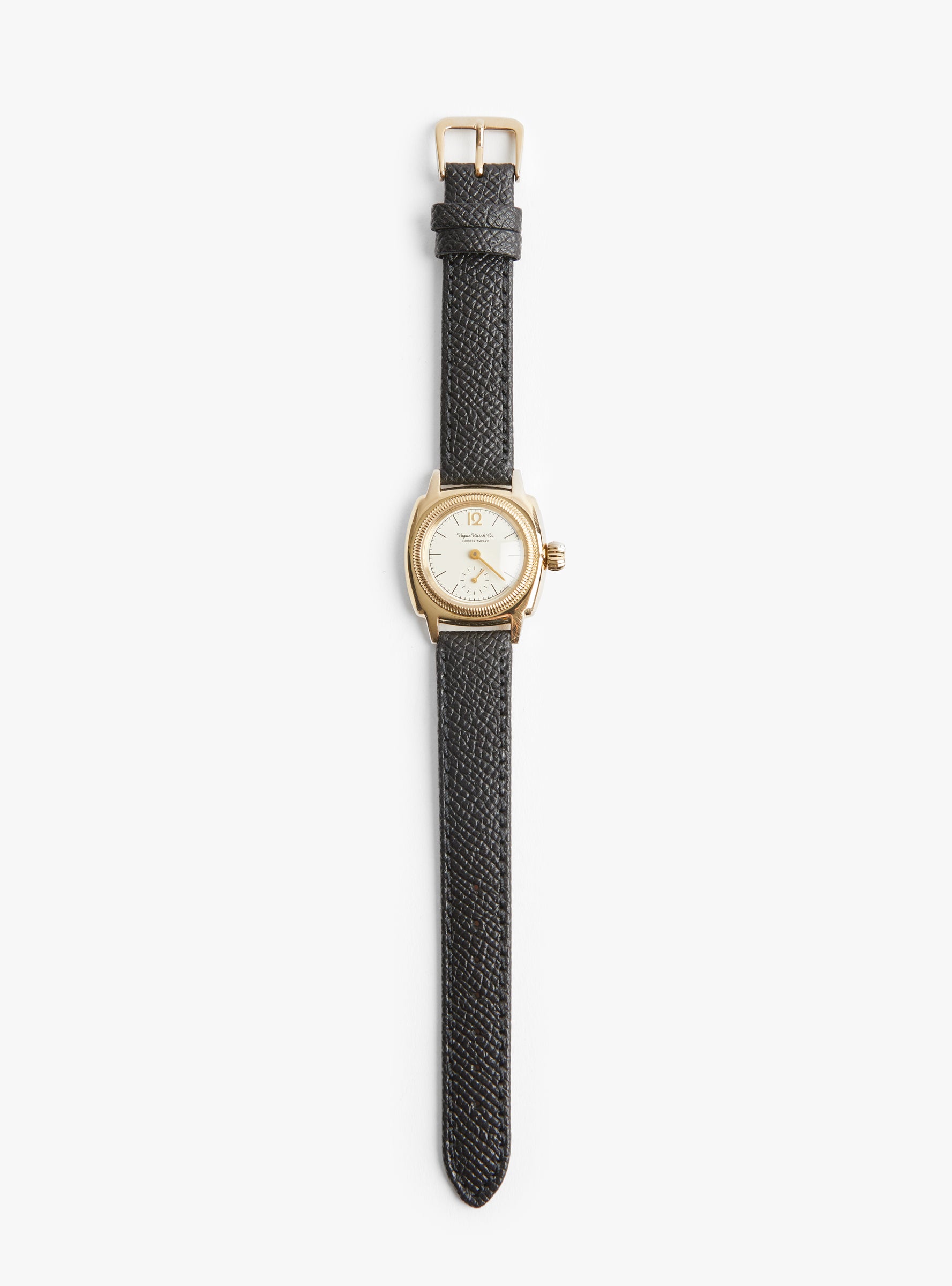 W Coussin 12 Watch Black Calf Leather Strap Black Calf VAGUE (top view front) at Couverture & The Garbstore